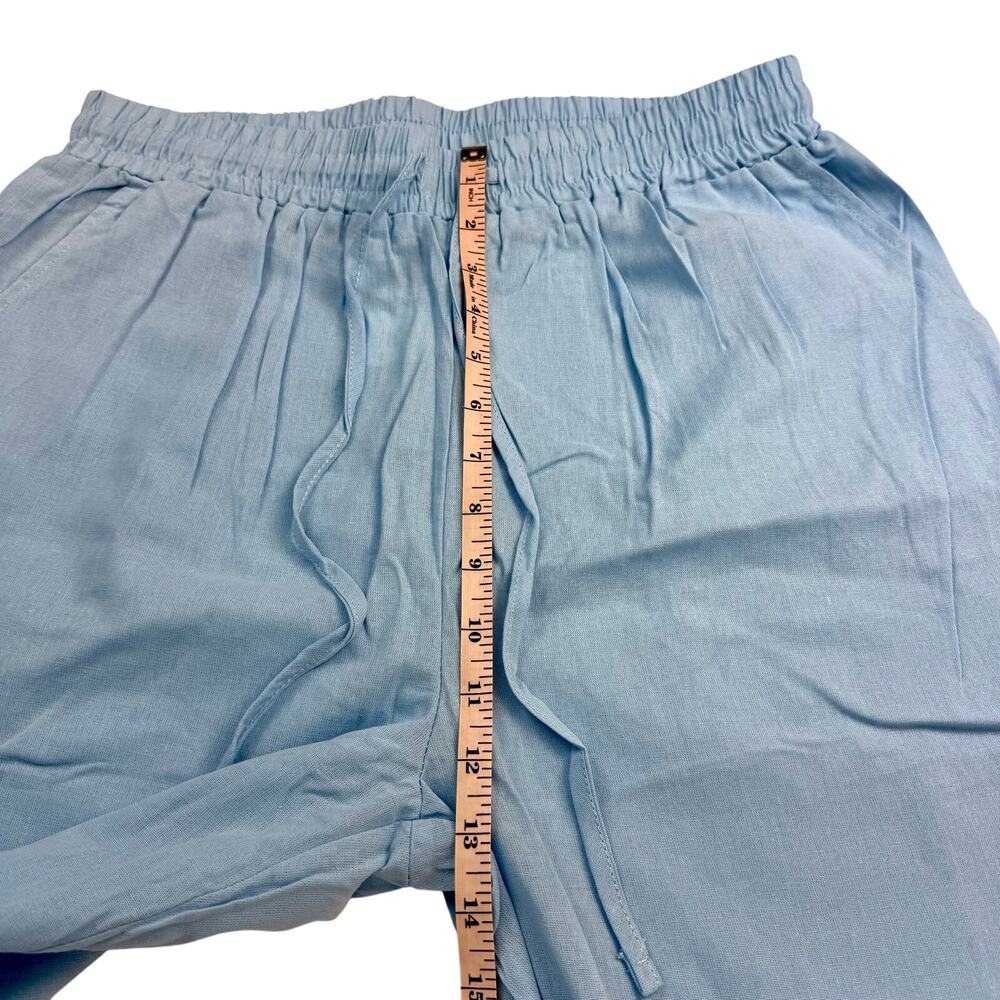 NWT Women's Baby Blue Pants Loose Fit Button Crochet Trim Elastic Waist Pockets - Picture 16 of 16